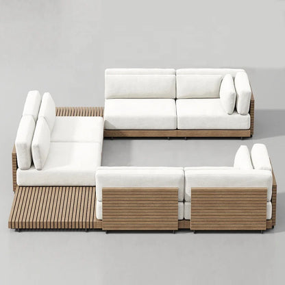 #Luxury Waterproof Modern Garden Furniture Set Rattan Rope Wicker Fire Pit Patio Couch Sectional Teak Wood