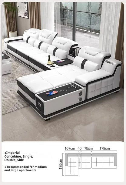 Luxury Italian Genuine Leather Sectional Sofa Set With Bluetooth Speaker And USB Ports Cow Leather Divano Living Room Furniture