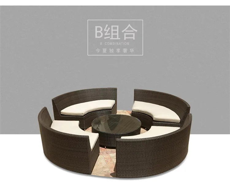 Modern Imitation Rattan Round Sofa Set Outdoor Garden Patio Rattan Woven Sofa Leisure Balcony Rattan Chair Furniture