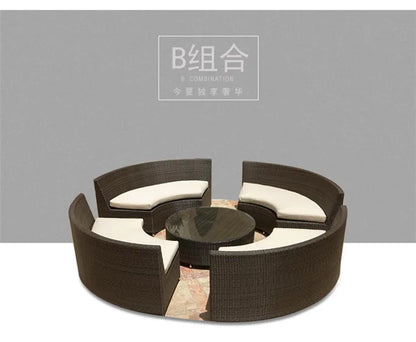 Modern Imitation Rattan Round Sofa Set Outdoor Garden Patio Rattan Woven Sofa Leisure Balcony Rattan Chair Furniture