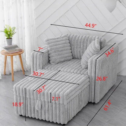 44.9-inch soft light gray single sofa with storage space, 30.7 "ottoman, very comfortable and stylish