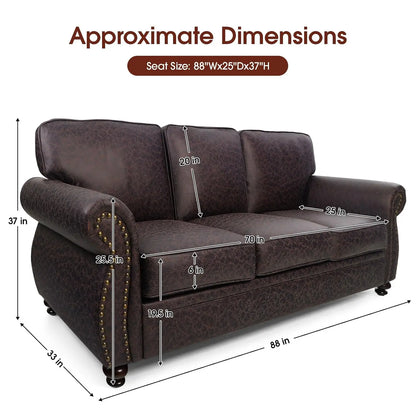 Mid-Century Vintage 3-Seater Sofa Couches Rivet Design Removable Cover Upholstered Cushions Customized Living Room Furniture