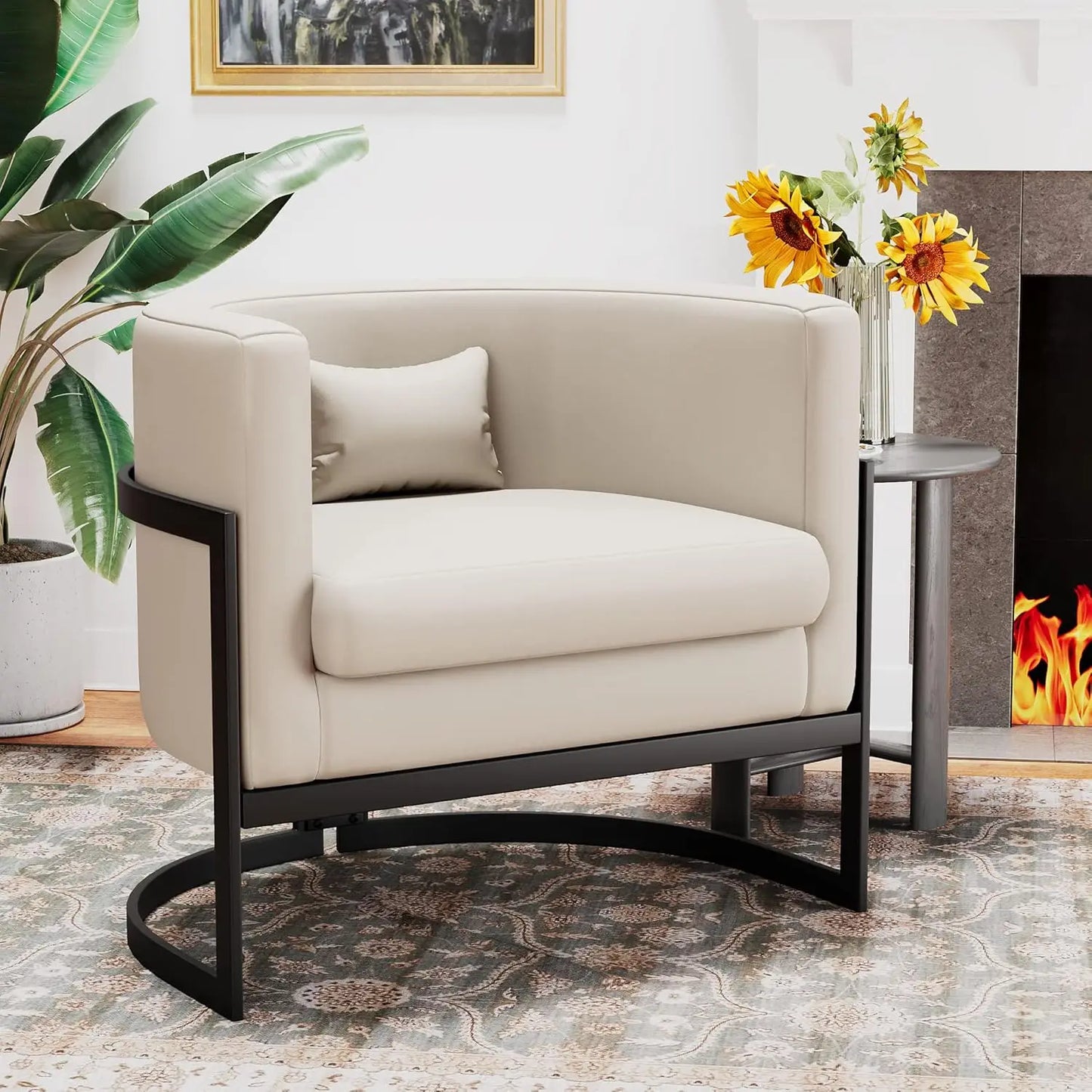 [Best Seller, Buy Now!]Premium Faux Leather Accent Chair Modern Barrel Chair Upholstered Armchair for Living Room Bedroom Single