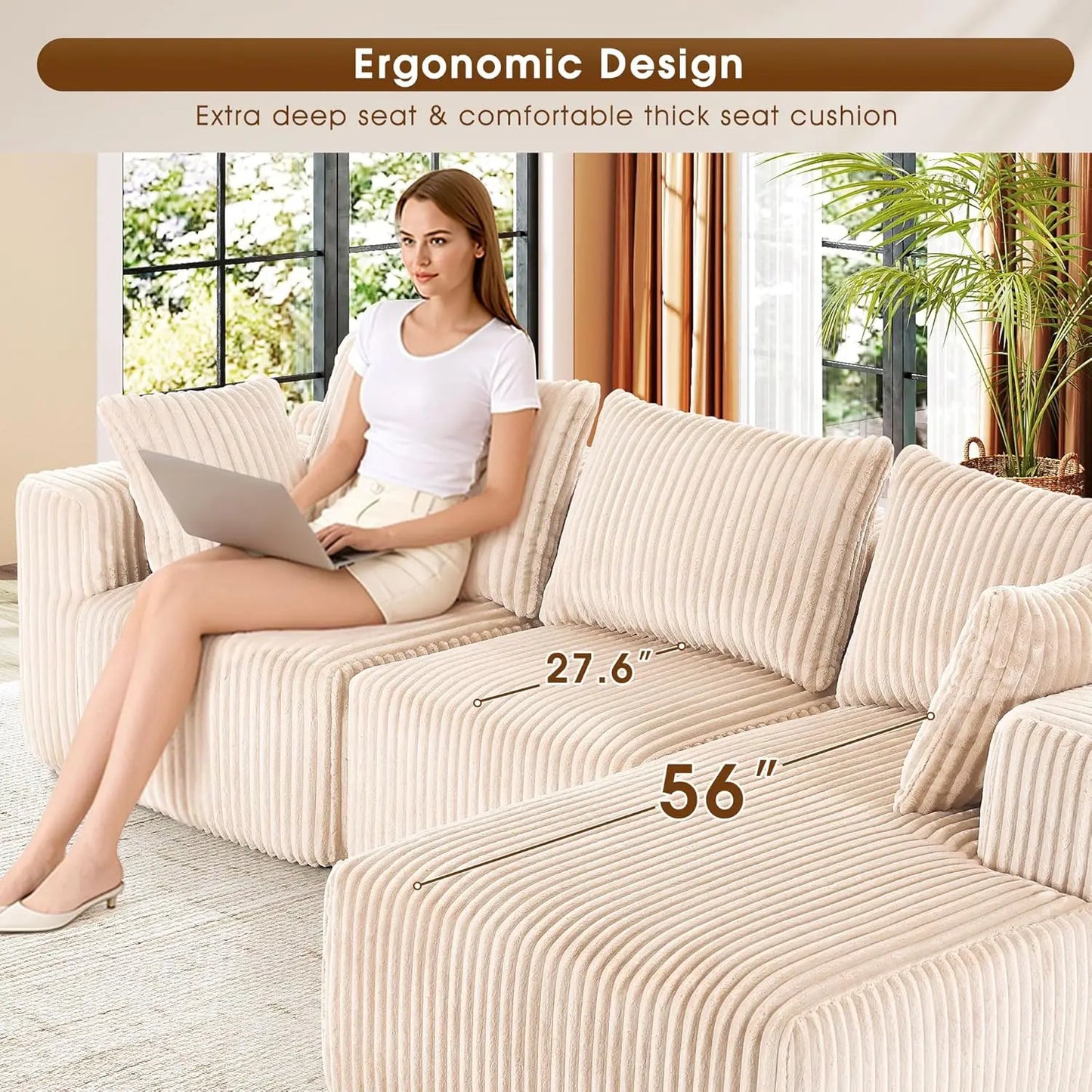 Cloud Modular Sofa Couch with L-Shape Chaise,Modern Sectional with Deep Seat, Upholstered Couches for Living Room Bedroom,No Ass