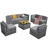 YND6-Q8 pieces outdoor Wicker rattan patio sectional furniture set.glass top table with hidden storage.7 sofa sections. oversize