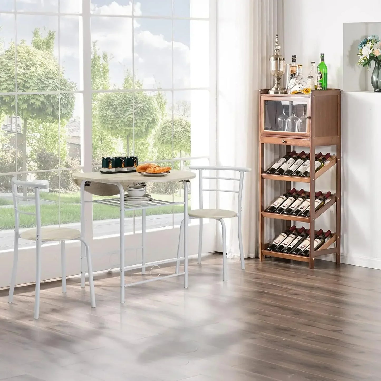 promotion-31.5" Drop Leaf Dining Table 3 Pieces for Small Space,Small Kitchen Table Set for 2,Round Folding Table with 2 Chairs