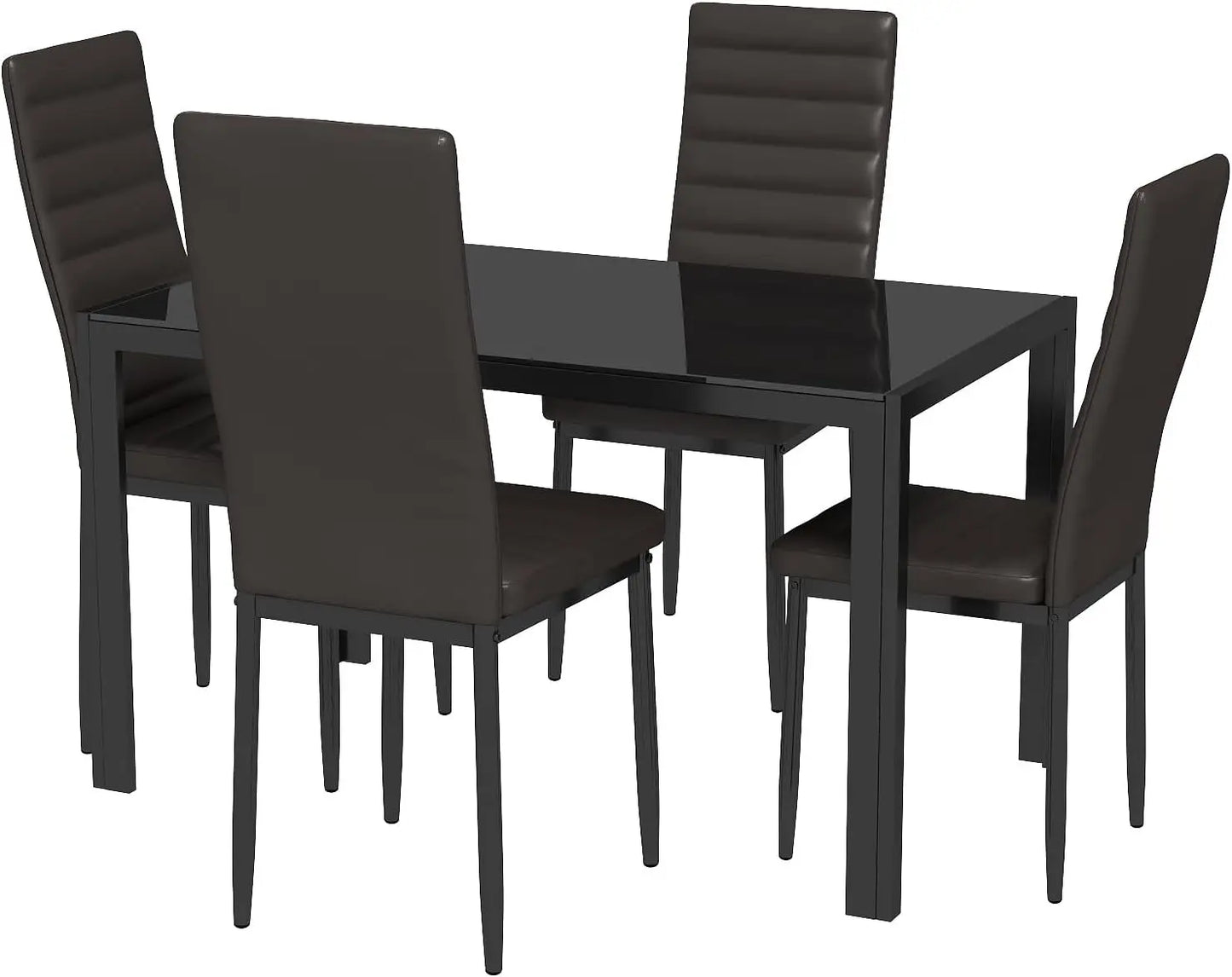 5-Piece Glass Dining Table Set with PU Leather Chairs for 4, Modern Kitchen Living Room Furniture
