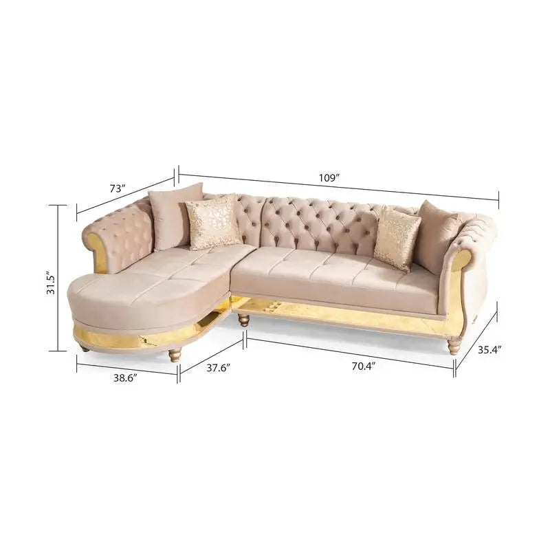 Taupe Tufted Upholstery Sectional Sofa with Wood Frame