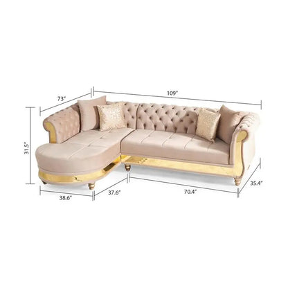 Taupe Tufted Upholstery Sectional Sofa with Wood Frame