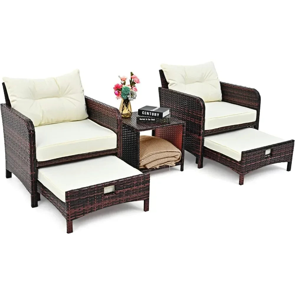 #For 5 Pieces Wicker Patio Furniture Set Outdoor Patio Chairs with Ottomans Conversation Furniture with coffetable&