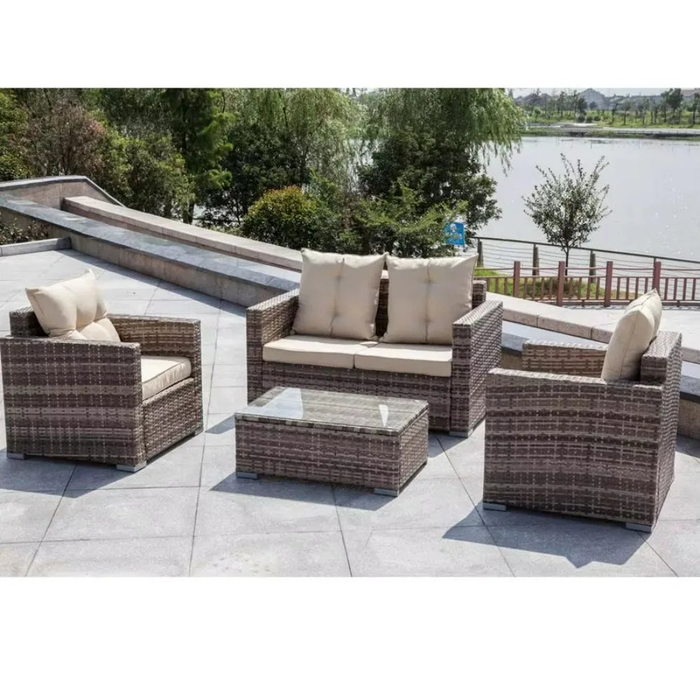 Premium Sofa Set Garden Sets 4PC Garden Patio Furniture with Cushion Back Cushion