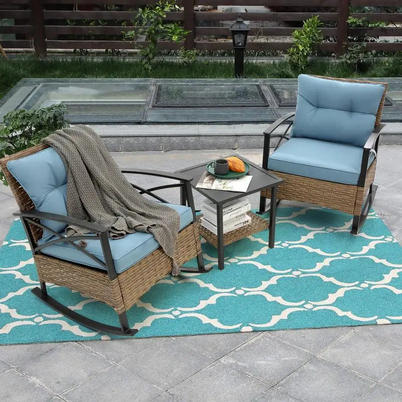 3-Piece Rattan Rocking Chair Set - Outdoor Leisure Seating in Gray for Patio or Garden