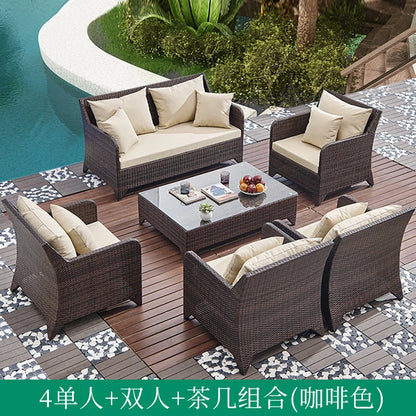 Outdoor Combination Garden Sofas Modern Courtyard Nordic Villa Garden Sofas Open-air Plastic Rattan Furniture Sofá Jardín MHHYSF