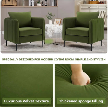 Velvet Accent Chairs Set of 2, Modern Upholstered Sofa Chair, Comfy Armchair with Thick Cushion & Metal Legs, Customized