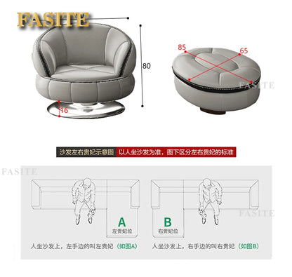 Smart Leather Sofa Massage for Left and Right Noblewomen, Cowhide Solid Wood Living Room Corner Small Unit