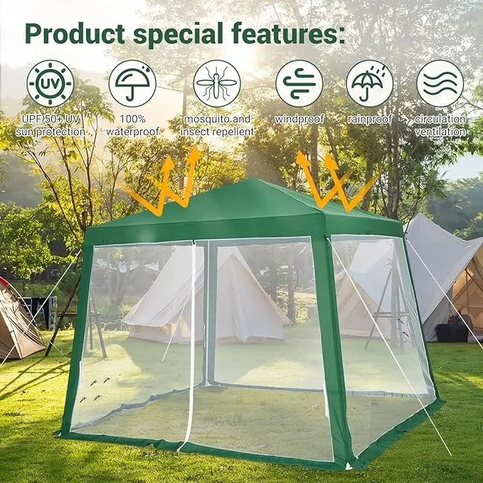Easy Pop-Up Canopy, Outdoor Screen Tent with Mesh Mosquito Netting Side Walls, Pop Up Tent, Waterproof for Camping Party Yard