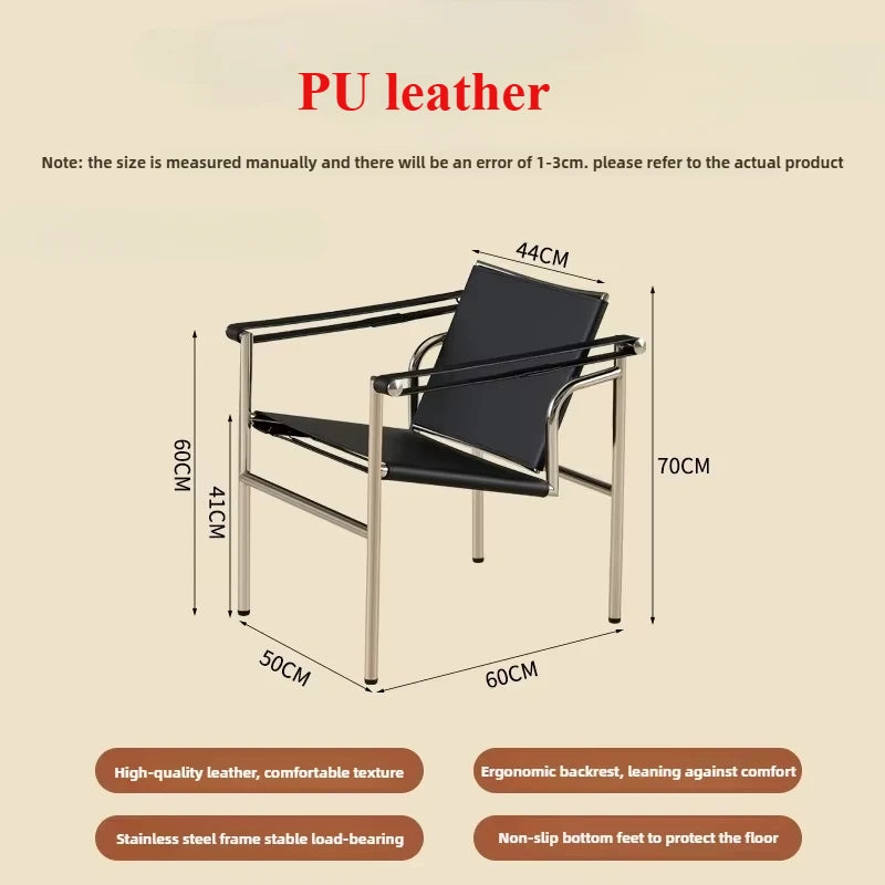 Single Leather Stainless Steel Leisure Chair, Living Room Balcony Study Swivel Chair, Business Meeting and Negotiation Chair