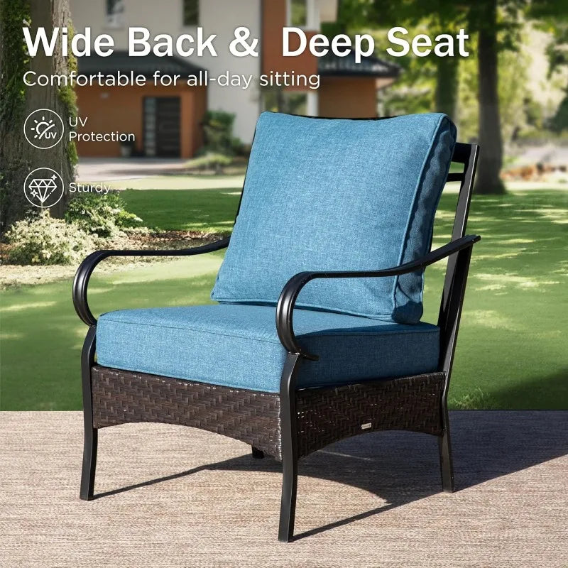 home. Outdoor Modern Patio Furniture Set, Upgraded Wicker&Metal Patio Furniture Conversation Set with Waterproof Thick