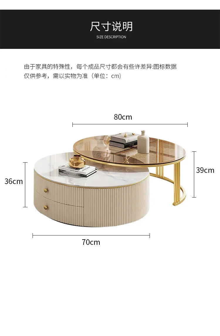 a163  round Glass Stone Plate Coffee Table Modern Minimalist Living Room Home Retractable Size Combination