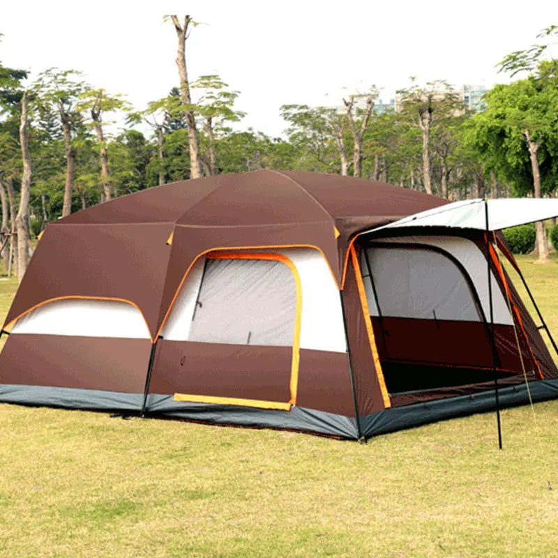 430/380/320cm Camping Tent 5-8-12 Person 3 Sizes Two-bedroom Tent Oversize Leisure Double-plies Rainproof Outdoor Family Tents