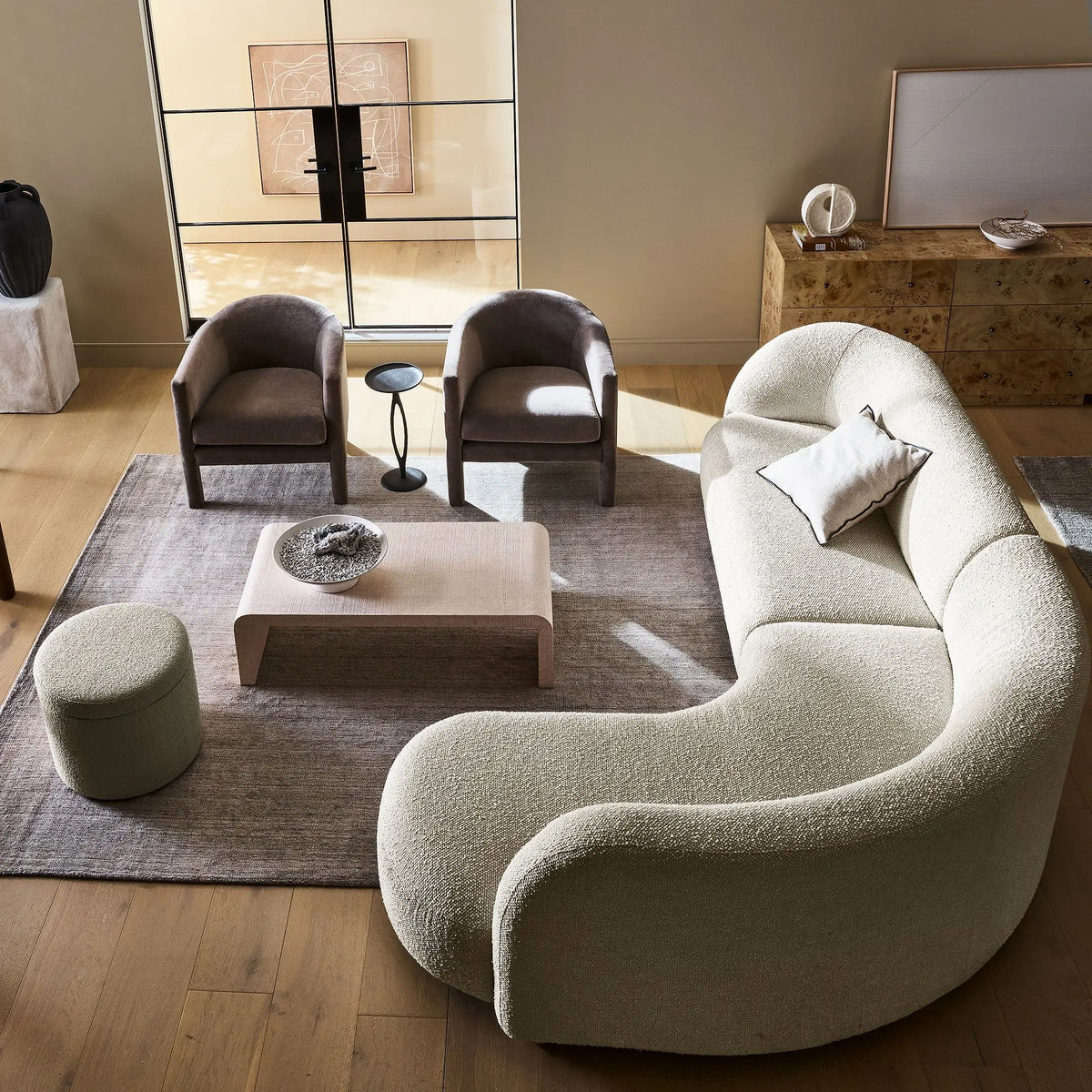 Nordic simple curved fabric lamb wool sofa Italian light luxury creative living room corner sofa