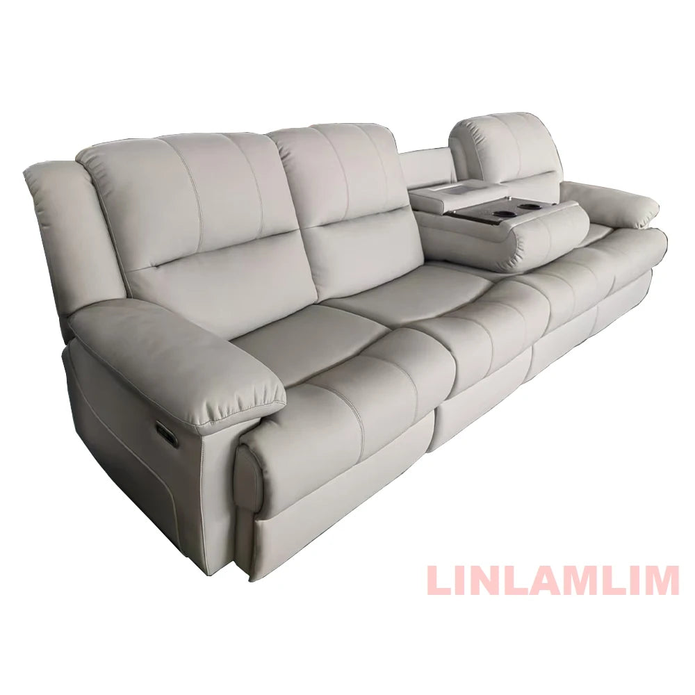 Modern Electric Reclining Sofa with Power Outlet, USB, and Hidden Cup Holders – Genuine Leather Recliner Couch for Living Room