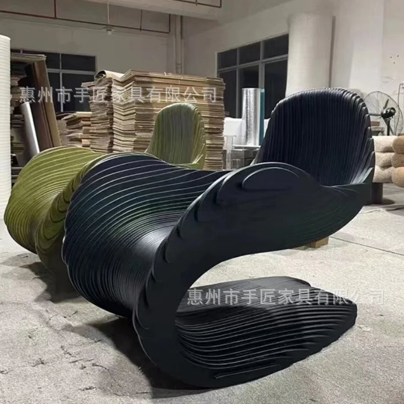 Solid wood slicing chair Small apartment living room ornament Interior furniture Villa design S-shaped single sofa