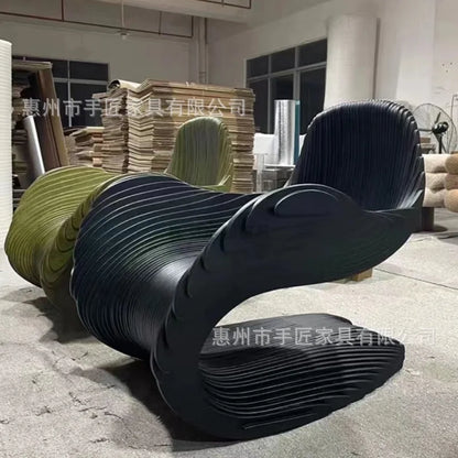 Solid wood slicing chair Small apartment living room ornament Interior furniture Villa design S-shaped single sofa