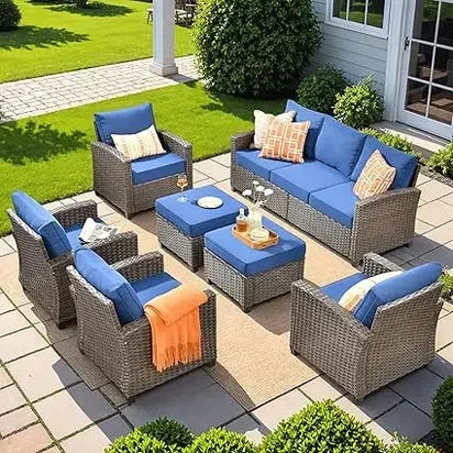 Wicker Patio Furniture Set Modern Outdoor Conversation  Sofa with Cushion and Ottomans for Garden, Poolside, Backyard