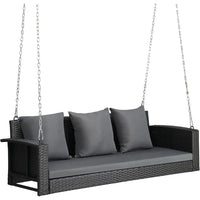 5FT Wicker Outdoor Porch Swing for Adults, 3-Person Patio Swing with Cushion, Pillows, and Chains