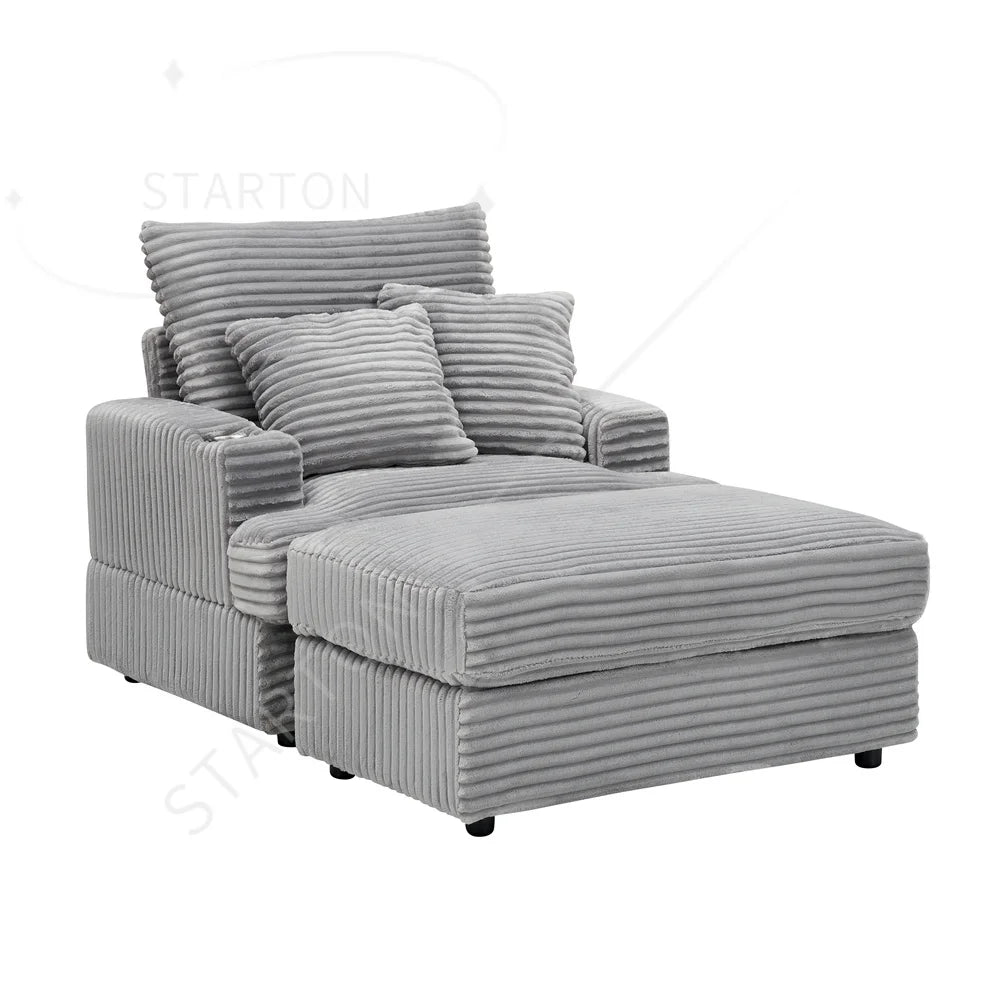 Armchair with Sleep Function Spring Upholstered Armchair Ottoman Set Comfortable Single Sofa Lounge Chaise with Cup Holder