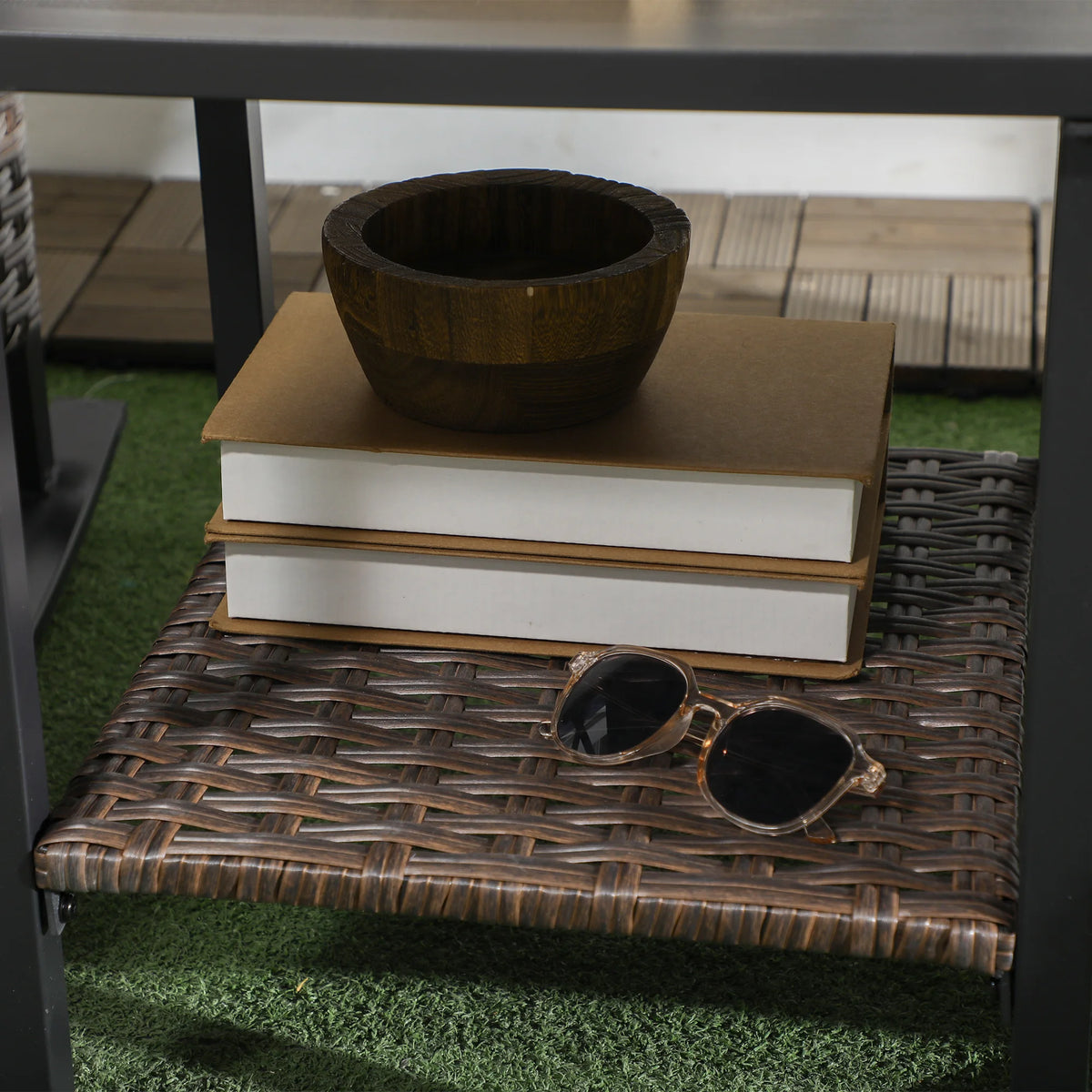 3 Piece Outdoor Rocking Chair Set W/ Cushions, Wicker Bistro Set, Dark Blue