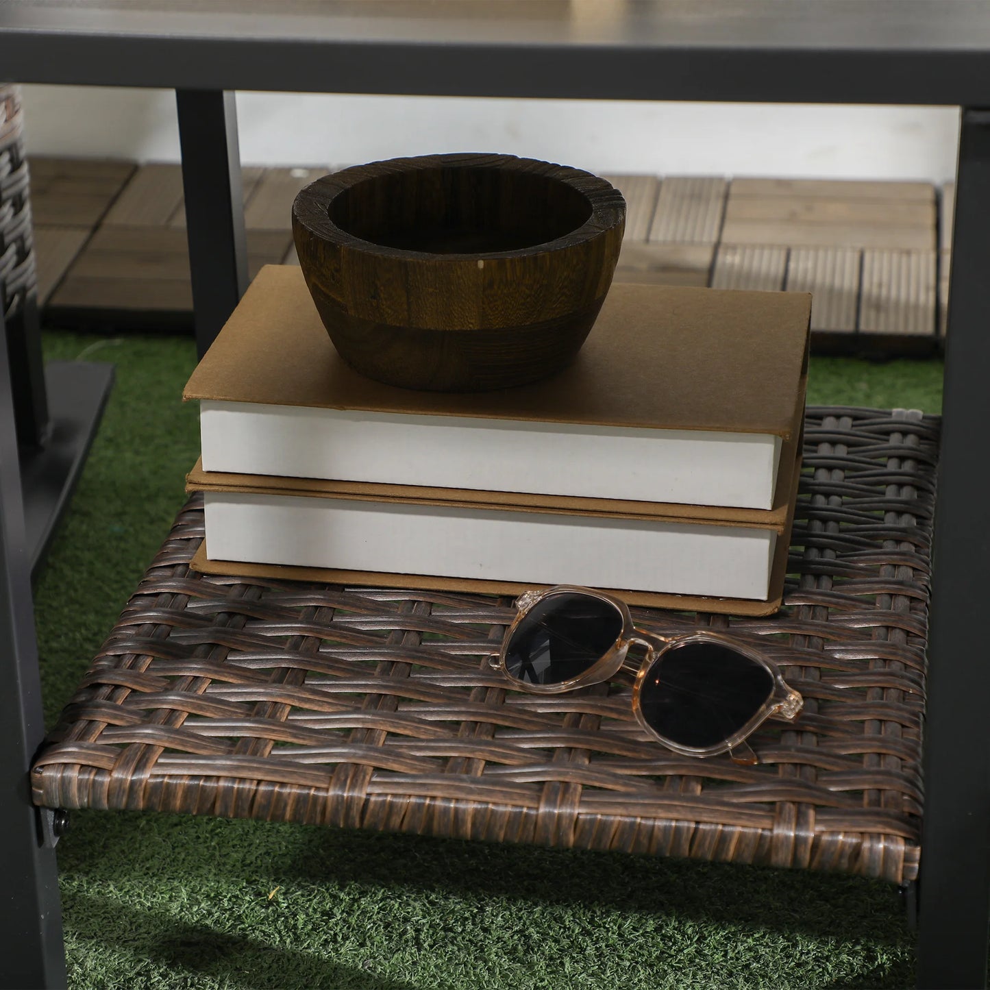 3 Piece Outdoor Rocking Chair Set W/ Cushions, Wicker Bistro Set, Dark Blue