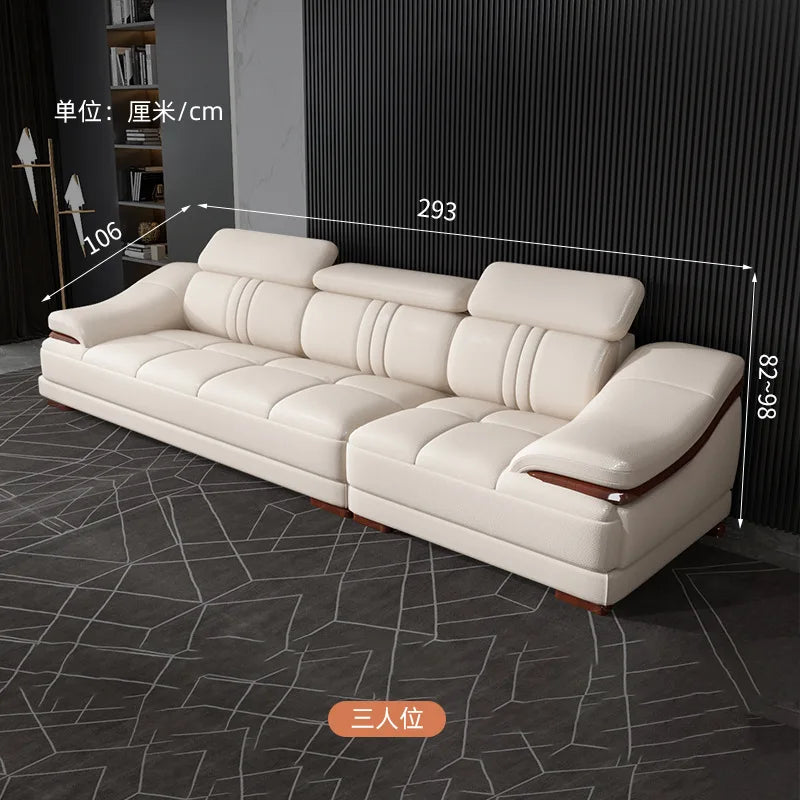 Simple modern leather sofa first layer cowhide living room large corner full set of light luxury leather sofa combination
