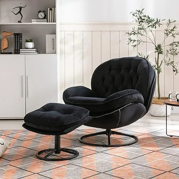 new Velvet Swivel Accent Chair with Ottoman Set, Modern Lounge Chair with Footrest, Comfy Armchair with 360 Degree Swivel