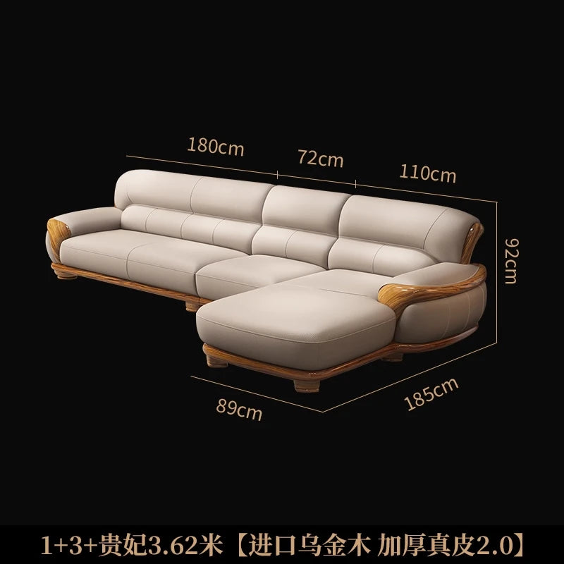 New Chinese ebony leather sofa living room combination size apartment first layer cowhide straight row sofa