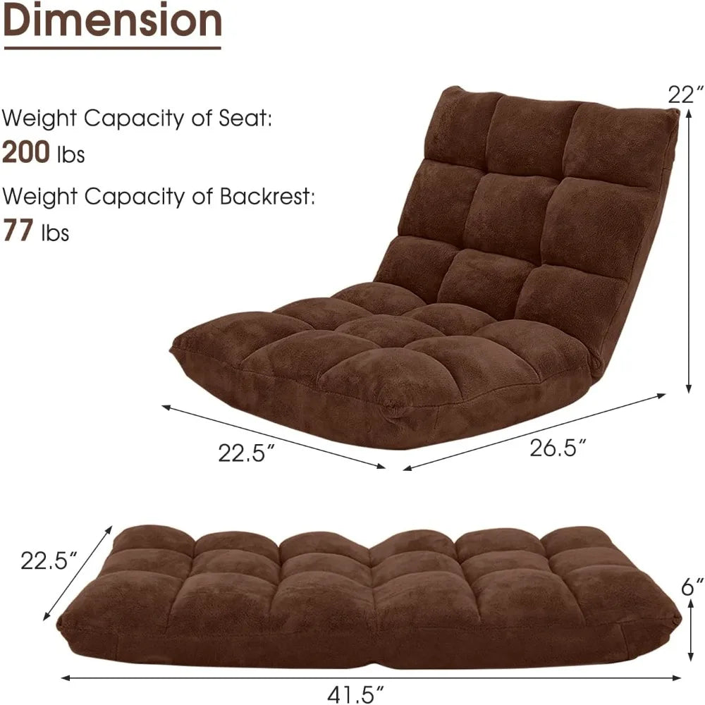 Adjustable Video Gaming Floor Chair with Back Support, Alloy Steel Frame, Soft Coral Fleece, Lazy Sofa Lounge for Comfortable Ga