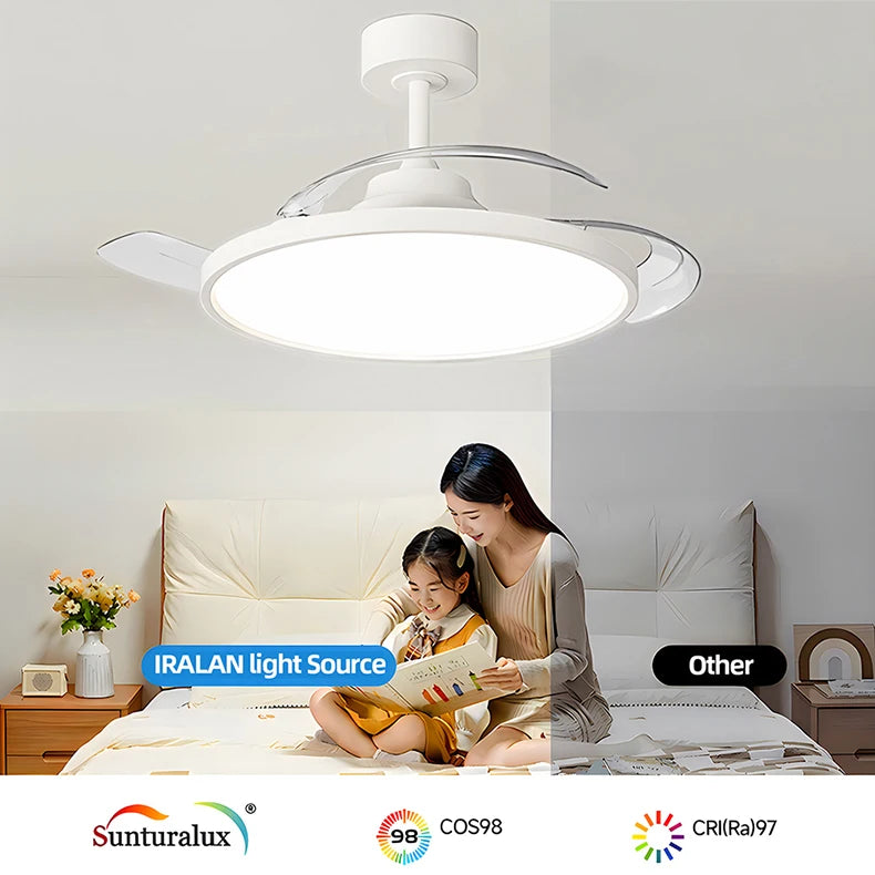 Ultra Thin Ceiling Fan lamps Retractable Fan Blade with Remote Control Fan for Room Bedroom Living Room Led Lighting AC95-260V