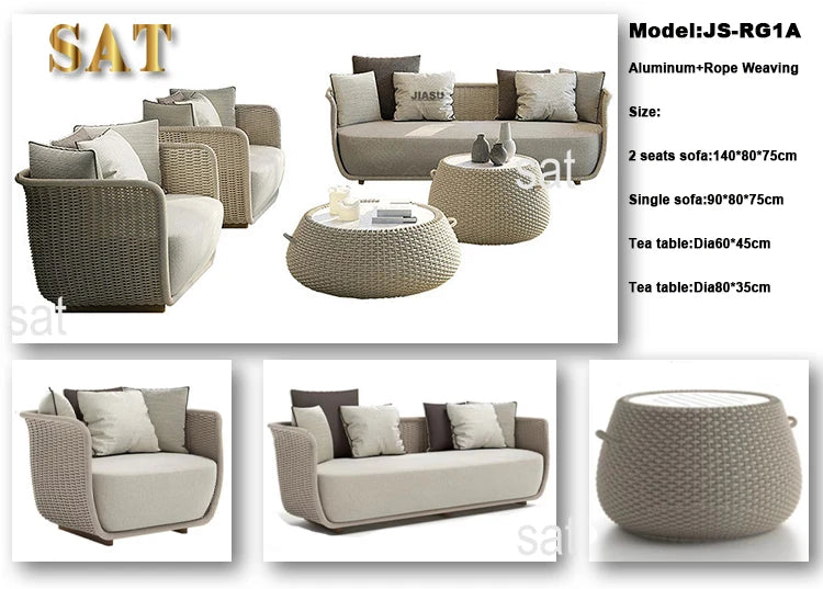 -Hotel Modern Sofa Set Garden Teak Outdoor Furniture Aluminum Wood Terrace Outdoor Sofa Combination Teak Luxury Garden Sofa Set