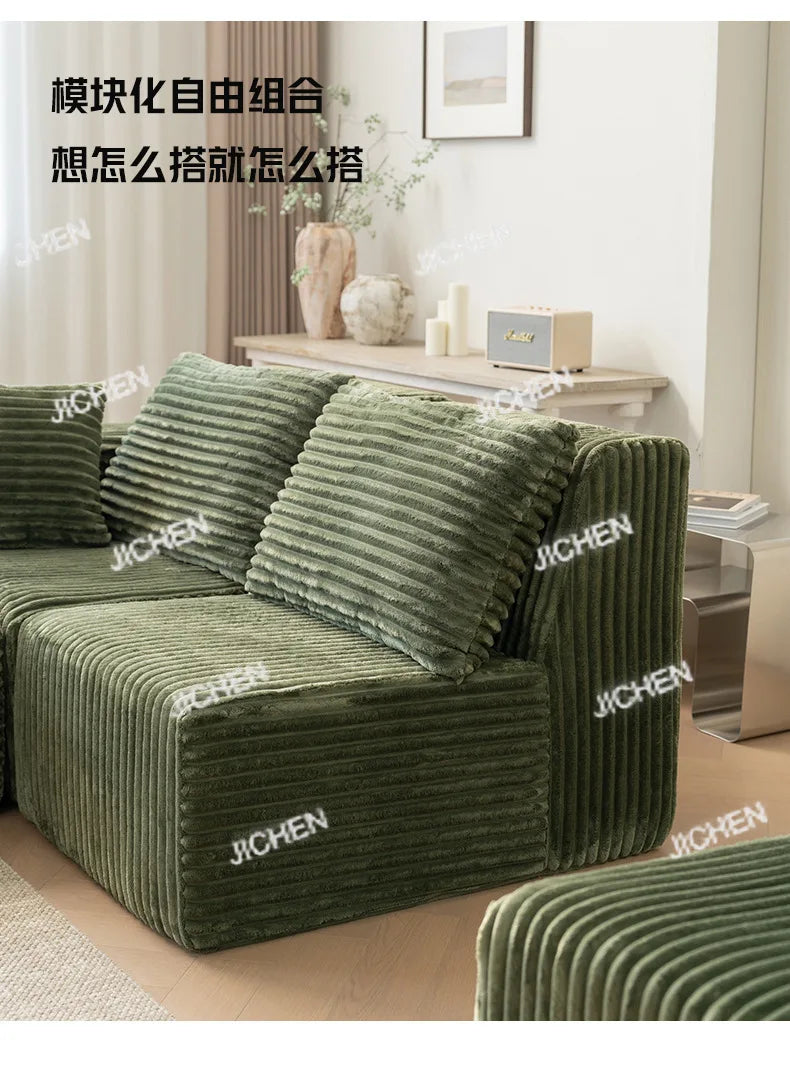 XJQC Living Room Compression Sofa Corduroy Combination Module Modular L-shaped Multifunctional Boneless Compression Sofa Chair