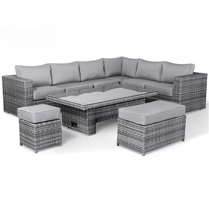 4 Pieces Rattan Garden Sofa Set Sectional Cushions Modern Dining Metal Aluminum Fire Pit Wicker Rope Outdoor Patio Furniture Set