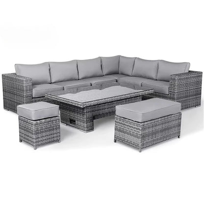 4 Pieces Rattan Garden Sofa Set Sectional Cushions Modern Dining Metal Aluminum Fire Pit Wicker Rope Outdoor Patio Furniture Set
