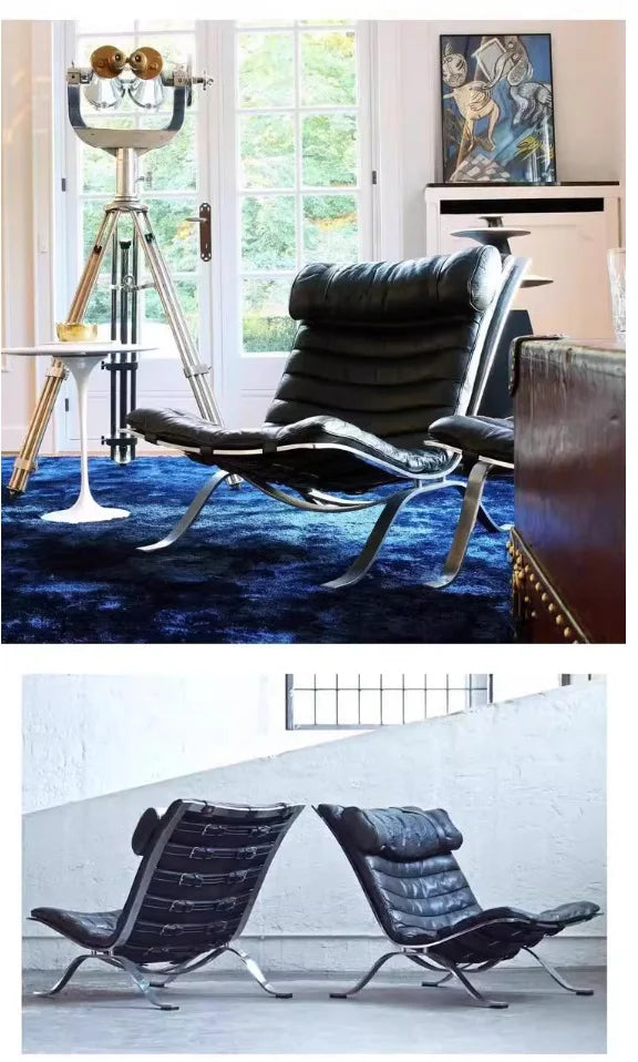 Leisure chair living room high-end retro recliner medium antique stainless steel sofa chair comfortable