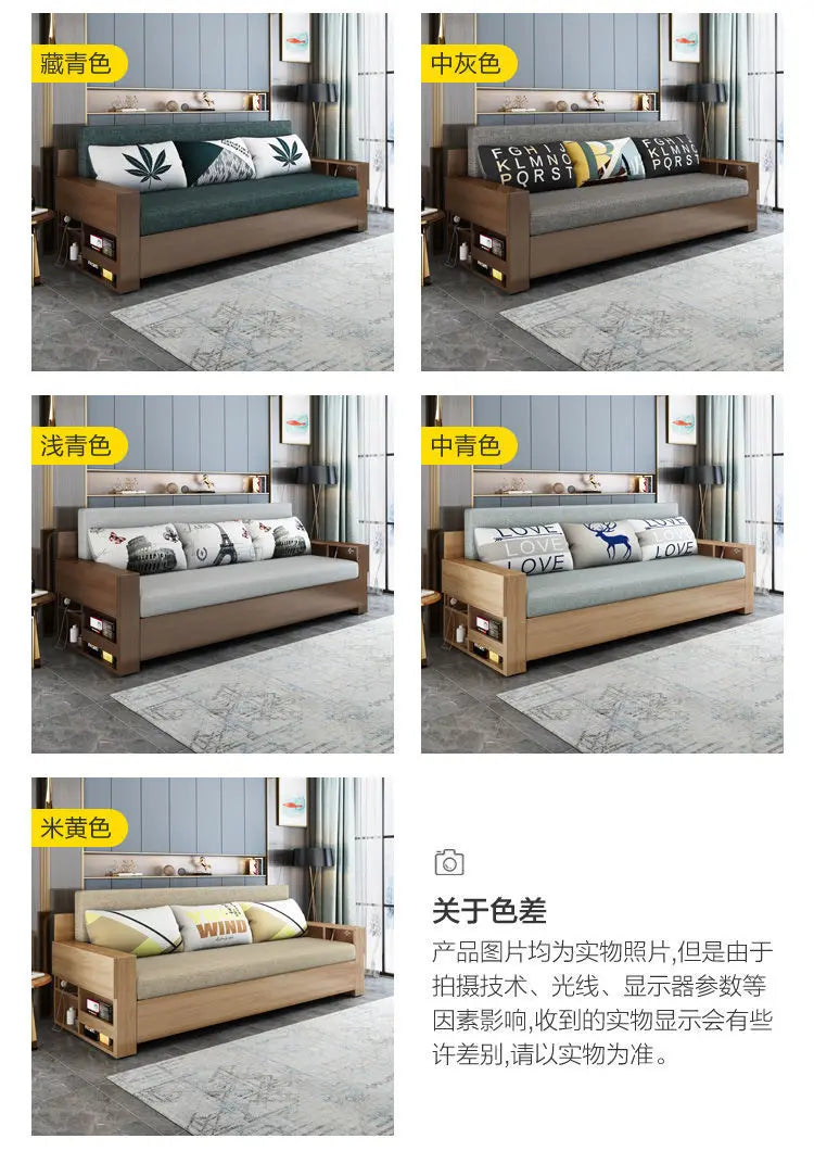custom. [2675 People Favorited] Solid Wood Sofa Bed Small Apartments, Multifunctional Living Room Study Room, Push-Pull Fold