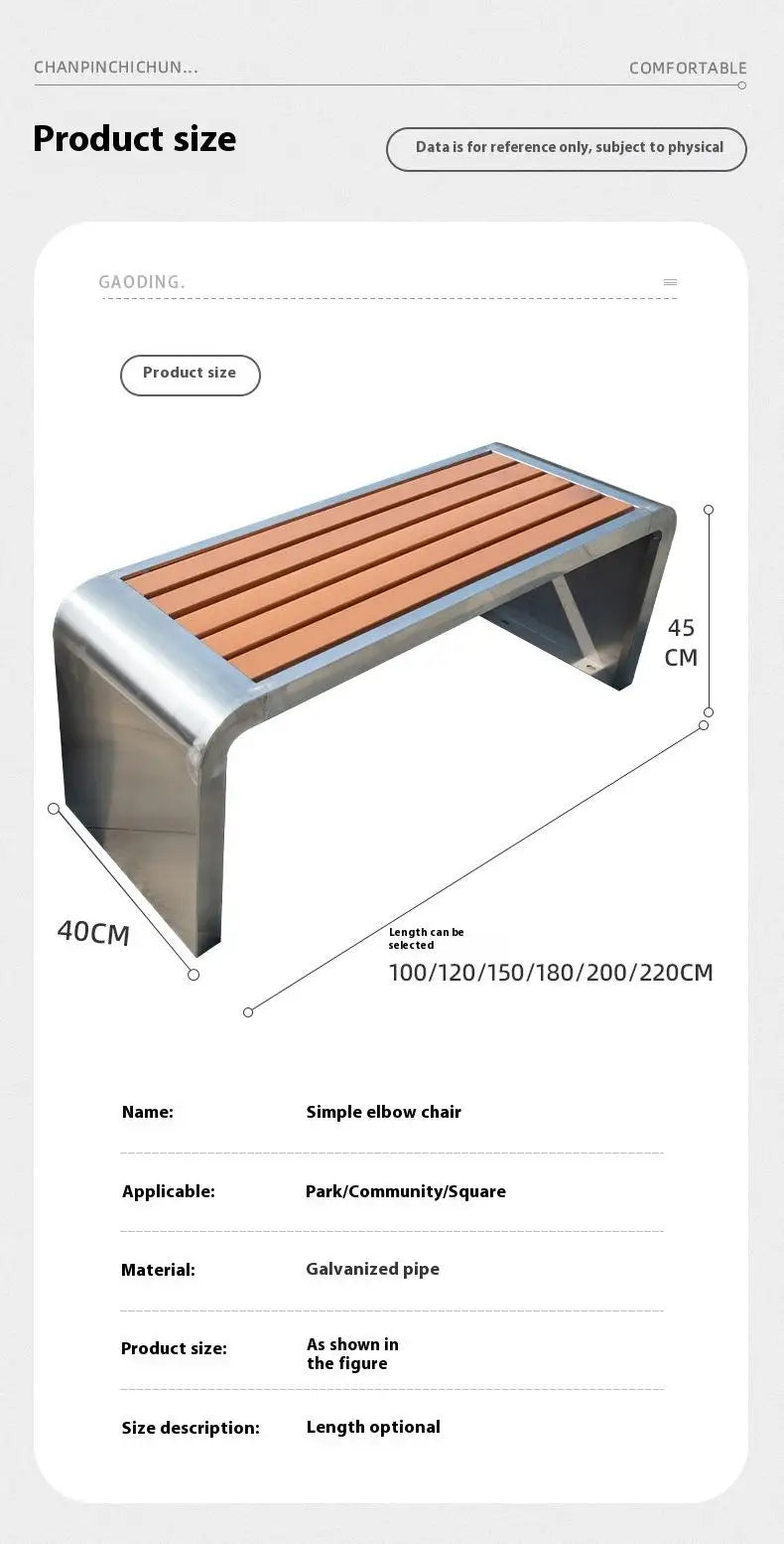 Outdoor Waterproof Sales Park New Hotel Patio 2022 Design Wholesale Steel Wooden Garden Bench