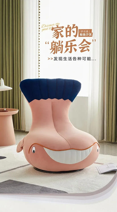 Whale Lazy Sofa Leisure Chair Flannel Rotatable Cute Shark Sofa Single Seat Chair