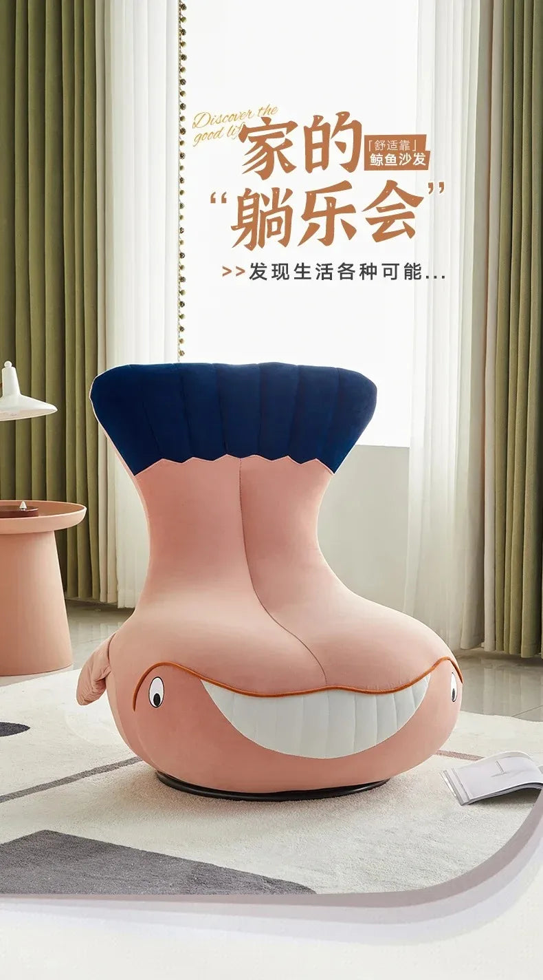 Whale Lazy Sofa Leisure Chair Flannel Rotatable Cute Shark Sofa Single Seat Chair