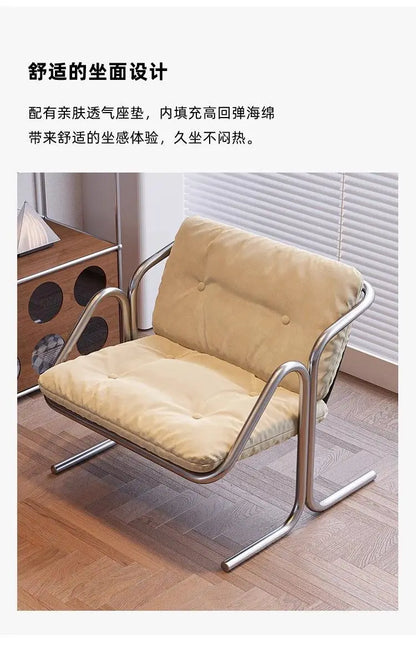 Wabi Sabi Bauhaus Lounge Chair Stainless Steel Frame Designer Minimalist Daybed for Living Room and Patio Relaxation