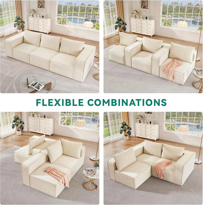 Luxurious 3-Seat Deep Modular Sectional Sofa with Cloud Comfort and 3 Pillows in Corduroy for Living Spaces and Apartments
