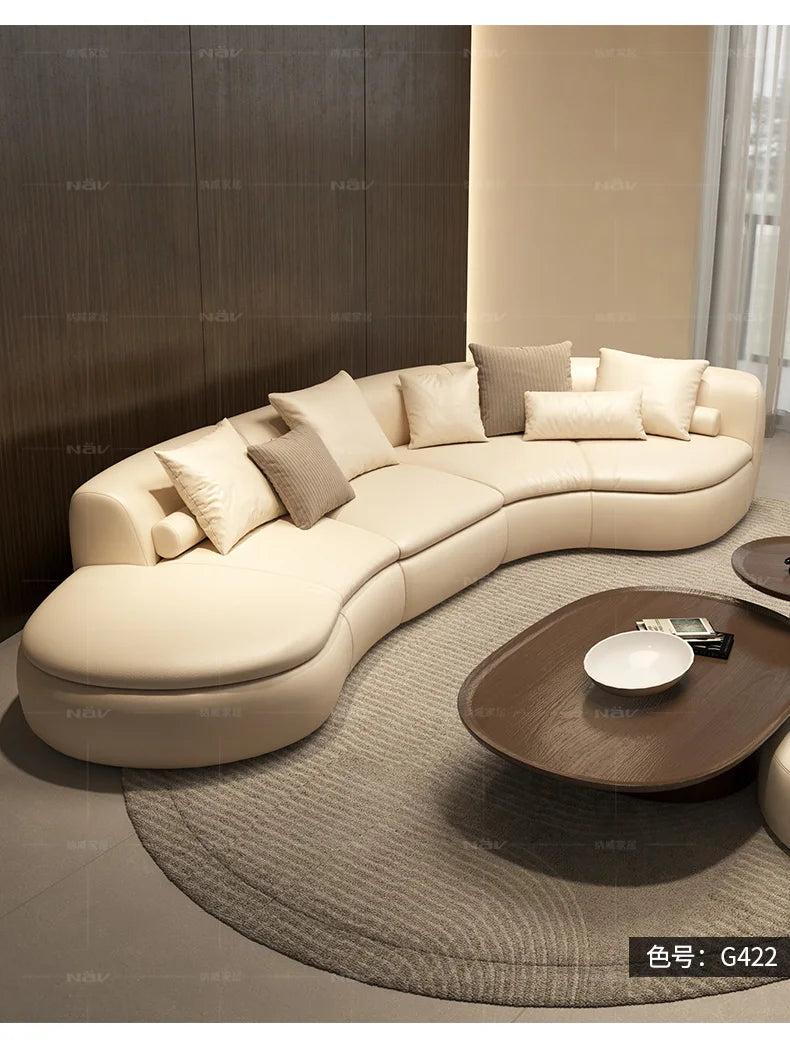 20031A Curved Leather Sofa First Layer Cowhide Semicircle Living Room Italian Modern Simple High-End Elegant